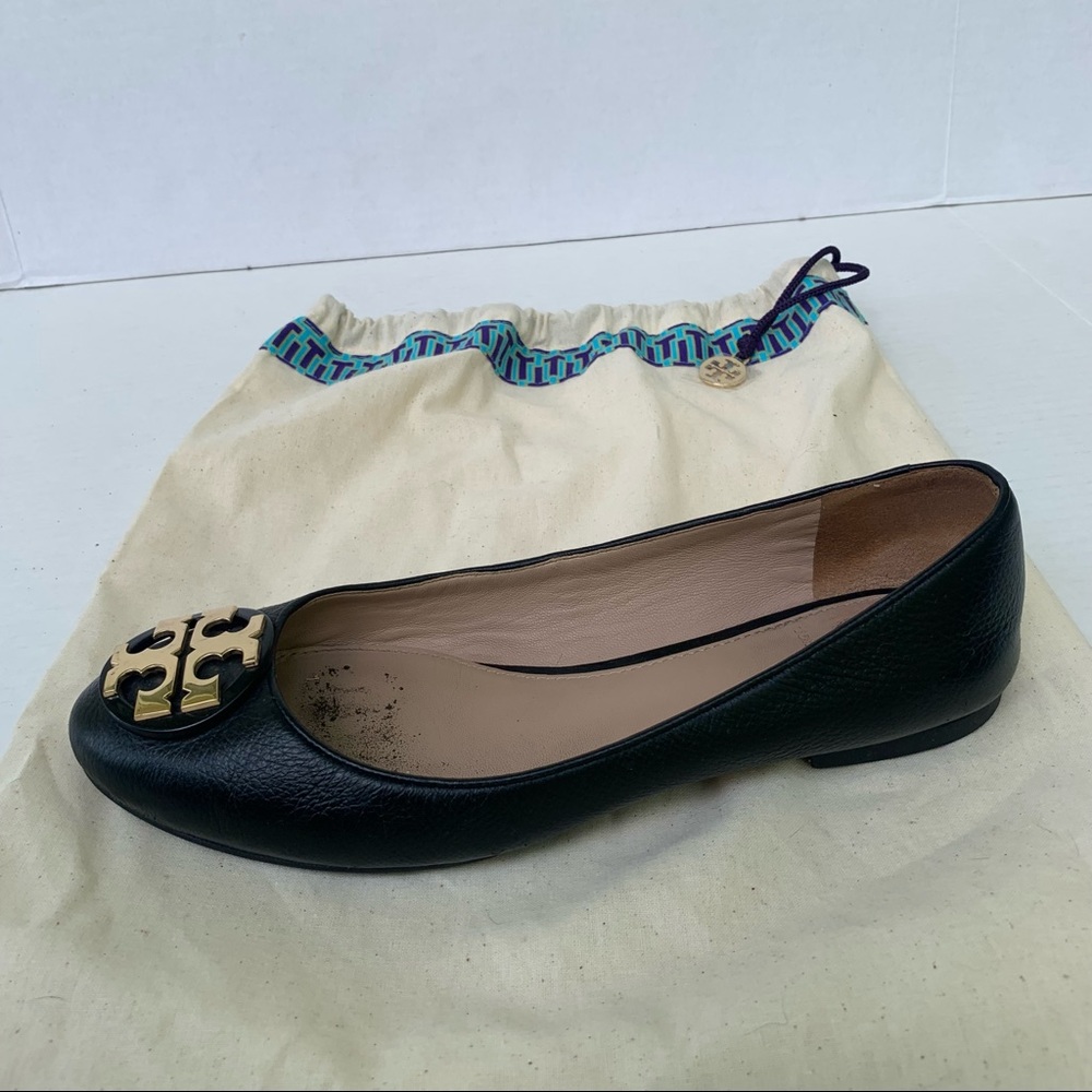 Tory Burch Claire Black & Gold Ballerina Flats 7 - Picture 8 of 13